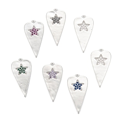 Mixed Color Brass Micro Pave Clear Cubic Zirconia Pendants, Long-Lasting, Teardrop, Real Platinum Plated, Mixed Color, 24.5x12x1.5mm, Hole: 1.2mm