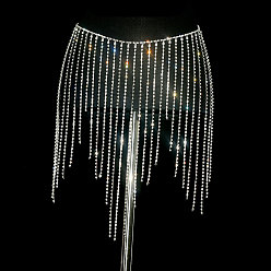 Платина Полная хрустальная юбка с кисточками и стразами цепочки для тела, платина, 700 мм, кисточка: 400мм и 150мм