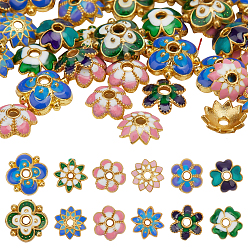 (52) Непрозрачная лаванда 96шт. 12 стили эмалированные колпачки для бусин из сплава, без кадмия и без свинца, золотые, цветок, разноцветные, 7.5~9.5x7~9.5x2~3.5 м, отверстие : 1~1.5 мм, 8 шт / стиль