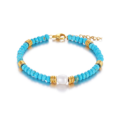 Синтетическая Бирюза Браслет из нержавеющей стали с натуральным камнем для женщин, повседневная одежда, несколько цветов