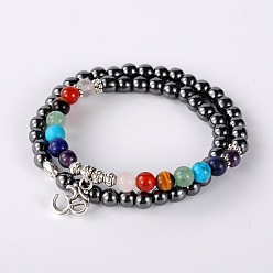 Гематит Модные синтетические гематитовые бусы из стретч-браслетов 2, с фурнитурой тибетского стиля, натуральный красный агат, лазурит (окрашенный), аметист, зеленый авантюрин, тигровый глаз, синтетическая бирюза (окрашенная), античное серебро, 14-3/8 дюйм (36.5 см)