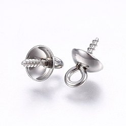 Нержавеющая Сталь Цвет Устойчивы к потускнению 201 штифты из нержавеющей стали, с 304 винтовой проушиной из нержавеющей стали, за половину пробурено бисера, цвет нержавеющей стали, 10x4 мм, отверстие : 2 мм