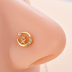 Луна 316l хирургические кольца для носа из нержавеющей стали с микропрорезью и прозрачным кубическим цирконием в форме буквы L, золотые, луна, 7 мм, штифты : 0.8 мм