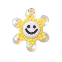 Белый Подвески из стеклянных бусин в виде подсолнухов, с непрозрачными акриловыми бусинами и 304 соединительным кольцом из нержавеющей стали, белые, 23.5x22x8 мм, отверстие : 3 мм