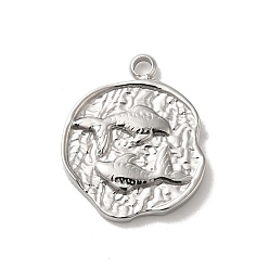 Рыбы 304 подвески из нержавеющей стали, текстурированный плоский круглый с подвеской в виде созвездий, цвет нержавеющей стали, Рыбы, 17.5x14x2 мм, отверстие : 1.8 мм