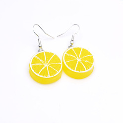 Lemon 304 Stainless Steel & Resin Dangle Earrings, Fruits Dangle Earrings, Lemon, 40mm