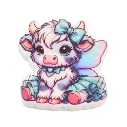 Cattle Printed Silicone Beads, Focal Beads, Fairy Highland Cow, 29x29x7mm, Hole: 2mm