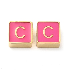 Letter C 304 aus Stahl-Email-Perlen, echt 14 k vergoldet, Quadrat mit Buchstaben, Buchstaben c, 8x8x4 mm, Bohrung: 2 mm