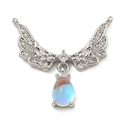 Светло-Голубой Латунные микро проложить кубический цирконий подвеска, крылья, Небесно-голубой, 22x22x5 мм, отверстие : 0.8 мм