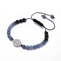 Vishuddha Chakra Jewelry, Adjustable Nylon Thread Braided Bead Bracelets, with Natural Quartz(Dyed) & Synthetic Lava Rock Beads, Non-Magnetic Synthetic Hematite Beads and Alloy Links, Vishuddha, Inner Diameter: 1-7/8~3-1/2 inch(4.8~9cm), Link: 19.5x14.5x1.3mm