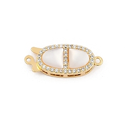 Oval Латунные застежки из прозрачного кубического циркония с микропаве, с естественной оболочке, 1 нитей, 2-луночное, реальный 14 k позолоченный, овальные, 8x20.5x5 мм, отверстие: 1 и 1.2 мм