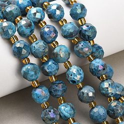 Темно-Голубой Гальванические природные друзы геод, граненые, круглые, с бисером, глубокое синее небо, 10 мм, отверстие : 1.5 мм, около 15 шт / нитка, 7.64'' (19.4 см)