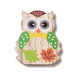 Owl Autumn Single Face Printed Wood Cabochons, Owl, 111x95x12mm