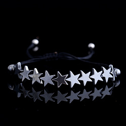 Черный Камень Плетеные браслеты из натуральных черных каменных бусин, плетеные браслеты из вощеного шнура для мужчин, звезда