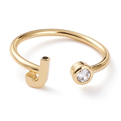 Letter J Латунные кольца из манжеты с прозрачным цирконием, открытые кольца, долговечный, реальный 18 k позолоченный, letter.j, размер США 6, внутренний диаметр: 17 мм