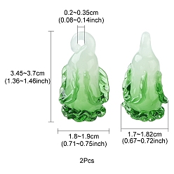 Lime Green Handmade Lampwork Pendants, Cabbage Charm, Lime Green, 34.5~37x18~19x17~18.2mm, Hole: 2~3.5mm