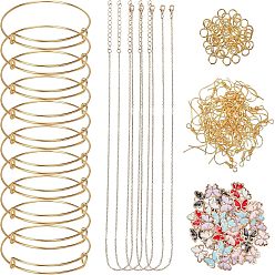 Golden DIY-Schmuck-Set, mit Alu-Emaillech, Herstellung von Eisenarmbändern und Kabelketten, Halsketten und Ohrringhaken, golden