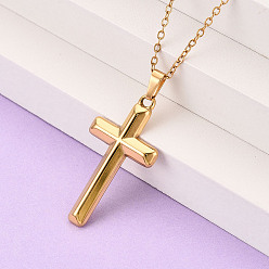 Настоящее золото 18K 304 подвесные из нержавеющей стали ожерелья, религия крест, ионное покрытие (ip), реальный 18 k позолоченный, 17.72~18.11 дюйм (45~46 см)