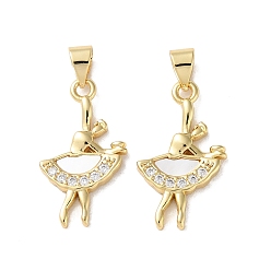 Clear Brass Micro Pave Cubic Zirconia Pendants, Cadmium Free & Lead Free, with Shell, Real 18K Gold Plated, Ballet Dancer, Clear, 22x13x2.5mm, Hole: 3.5x5mm