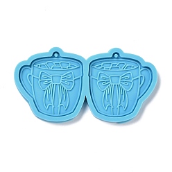 Deep Sky Blue DIY Pendant Silicone Molds, for Earring Making, Resin Casting Molds, For UV Resin, Epoxy Resin Jewelry Making, Cup with Bowknot Pattern, Deep Sky Blue, 42x80x4mm, Hole: 2mm, Inner Diameter: 37x37mm