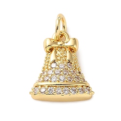 Колокол Латунные микро проложить кубического циркония прелести, без кадмия и без свинца, с целью перехода в кольце, реальный 18 k позолоченный, колокол, 14x12x3 мм, отверстие : 3.2 мм