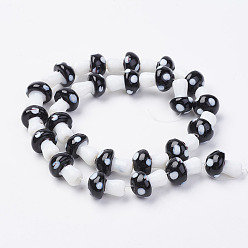 Black Handmade Lampwork Beads Strands, Mushroom, Black, 11.5~14.5x9~11mm, Hole: 1mm, about 25pc/strand, 13.54 inch(34.4cm)