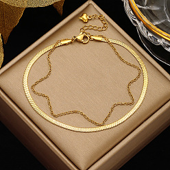 None Браслеты на ногу из нержавеющей стали и латуни с двойной нитью, золотые, 8-1/4 дюйм (210 мм)