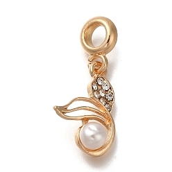 Золотой Подвеска из сплава с кристаллами и стразами в европейском стиле, подвески с большим отверстием в виде хвоста русалки, с abs имитационными жемчужными бусинами , золотые, 31 мм, отверстие : 4.5 мм