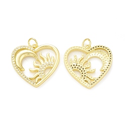 Настоящее золото 18K Покрытие стойки латунь микропаве прозрачные подвески из кубического циркония, с целью перехода в кольце, без кадмия и без свинца, долговечный, сердце с шармом солнца и луны, реальный 18 k позолоченный, 20.5x21x2.5 мм, отверстие : 3.5 мм
