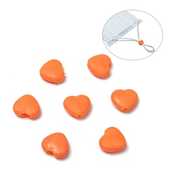 Orange Foncé Verrou de cordon en plastique pvc coeur pour cache-bouche, boucles de cordon antidérapantes, régleur de corde, orange foncé, 9.5x10x3.5mm, Trou: 2x4mm