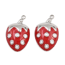 Клубника 304 нержавеющей стальной эмали подвески, цвет нержавеющей стали, клубника, 20.5x13.5x4.5 мм, отверстие : 1.5 мм