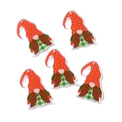 Orange Red Christmas Transparent Printed Acrylic Pendants, for Earrings Accessories, Gnome, Orange Red, 34.5x23x2.5mm, Hole: 1.5mm