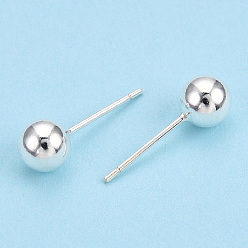 Серебро 925 серьги-гвоздики из стерлингового серебра круглой формы, серебряные, 6 мм, штифты : 0.8 мм