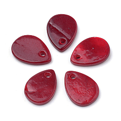 Dark Red Spray Paint Freshwater Shell Charms, teardrop, Dark Red, 13x9x2mm, Hole: 1~1.5mm