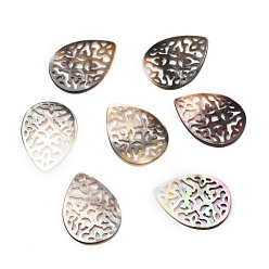 черная губная раковина Подвески в форме капли из полых натуральных черных губ, 23x17x1.5 мм, отверстие : 1 мм