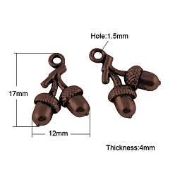 Красная Медь Сплавочные подвески тибетского стиля, без кадмия, без никеля и без свинца, желуди, Красная медь, 17x12x4 мм, отверстие : 1.5 мм