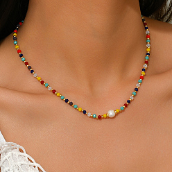 Разноцветный Ожерелья из круглых бусин из натурального окрашенного камня и пресноводного жемчуга для женщин на каждый день и для вечеринок, золотые, красочный, 16.73 дюйм (42.5 см)