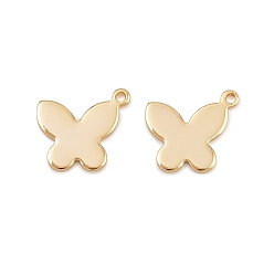 Бабочка Латунь прелести, долговечный, без никеля , реальный 18 k позолоченный, бабочка, 7.5x9x0.5 мм, отверстие : 0.8 мм