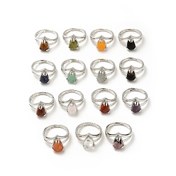 Смешанные камни Регулируемые кольца с драгоценными камнями, украшения из латуни с платиновым покрытием для женщин, без свинца и без кадмия, размер США 7 3/4 (17.9 мм)