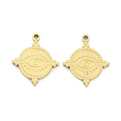 Настоящее золото 18K Ионное покрытие (ip) 316l подвески из хирургической нержавеющей стали, без никеля , плоский круглый с шармом в виде глаз, реальный 18 k позолоченный, 16x14x1.5 мм, отверстие : 1.2 мм