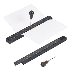 Black 2 Bags Wood Bookbinding Signature Punching Tool Awl Guide, with 2Pcs Wooden Awl Pricker Sewing Tool, Black, 304x32.5x20mm