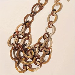 (932FM) Темно-синий аква-матовый с подкладкой Женские ожерелья-нагрудники из богемного акрила с несколькими овальными звеньями, золотые, темно-золотистые, 21.65 дюйм (55 см)