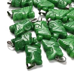 Белый Нефрит Крашеные натуральный белый нефрит подвески, с 201 вывод из нержавеющей стали, сова, зелёные, 24~25x14.5~16x7 мм, отверстие : 4x7.5 мм