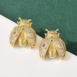 Коровка Серьги-гвоздики из латунного микро-паве, стойки покрытие, долговечный, без кадмия и без свинца, реальный 18 k позолоченный, коровка, 18.5x16 мм