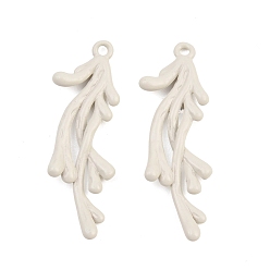 White Brass Enamel Pendants, Coral Charms, Rack Plating, Long-Lasting Plated, Lead Free & Cadmium Free, White, 32x10x3mm, Hole: 1.5mm