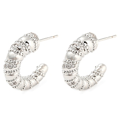 Platinum Rack Plating Brass Cubic Zirconia Horn Stud Earrings, Long-Lasting Plated, Lead Free & Cadmium Free, Platinum, 20.5x19x6mm