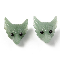 Зеленый Авантюрин Естественный зеленый авантюрин подвески, сверху просверленные бусы, с глазком из черного оникса, голова волка, 30.5x23.5x11.5~13 мм, отверстие : 2 мм
