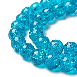 Dark Turquoise Crackle Glass Beads Strands, Round, Dark Turquoise, 8mm, Hole: 1.3~1.6mm, about 100pcs/strand, 31.4 inch