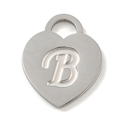 Letter B Не тускнеющие 304 подвески из нержавеющей стали, лазерная резка, сердце с подвеской в виде буквы, цвет нержавеющей стали, В письме, 15x12x1 мм, отверстие : 3x3.5 мм
