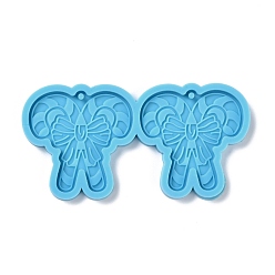 Deep Sky Blue DIY Pendant Silicone Molds, for Earring Making, Resin Casting Molds, For UV Resin, Epoxy Resin Jewelry Making, Christmas Stick with Bowknot, Deep Sky Blue, 42x81x4mm, Hole: 2mm, Inner Diameter: 37x38mm